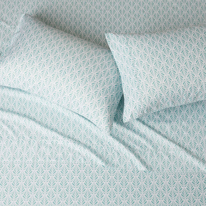 Lightweight Super Soft Easy Care Microfiber 4 Piece Comfortable Bed Sheet Set With 14" Deep Pockets, Full, Aqua Fern, Printed