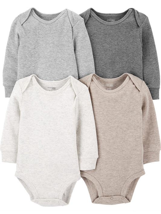 Simple Joys by Carter's Baby 4-Pack Long-Sleeve Thermal Bodysuits, Assorted Heathers, 6-9 Months