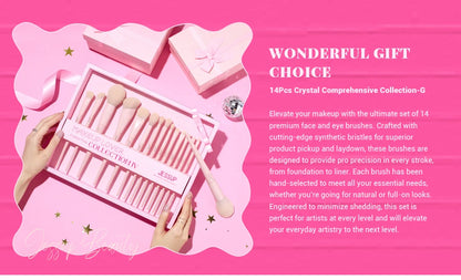 Jessup Pink Makeup Brushes Set 14Pcs Make up Brushes Vegan Foundation Blush Eyeshadow Powder Blending Brush with Gift Box,T495-G