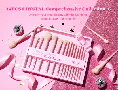 Jessup Pink Makeup Brushes Set 14Pcs Make up Brushes Vegan Foundation Blush Eyeshadow Powder Blending Brush with Gift Box,T495-G