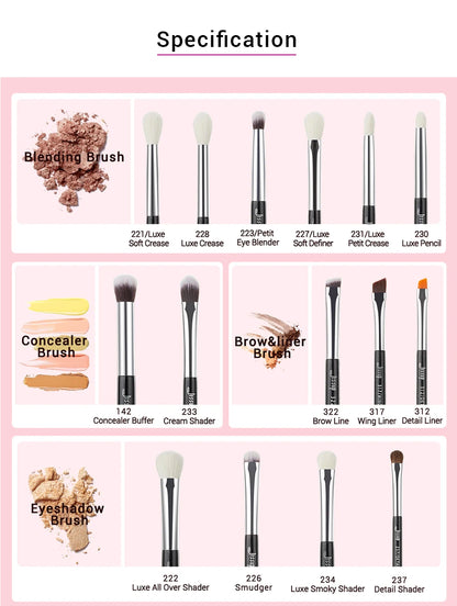 Jessup Eye Makeup Brushes Set 15pcs Precise Eyeshadow Brush Eyebrow EyeLiner Blending Concealer Natural Synthetic Black T177