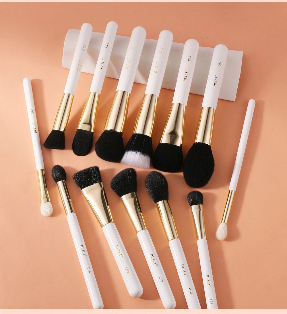 BEILI White Golden Makeup Brushes Set Professional Goat Hair Foundation Contour Bronzer Blush Kakubi Beauty brochas maquillaje
