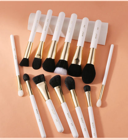 BEILI White Golden Makeup Brushes Set Professional Goat Hair Foundation Contour Bronzer Blush Kakubi Beauty brochas maquillaje