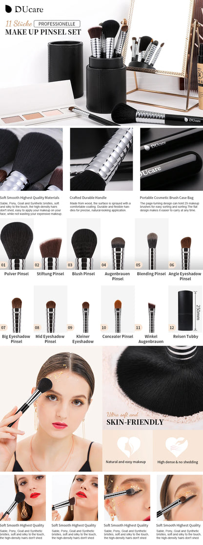 Ducare Makeup Brushes 11Pcs Professional Makeup Brush Set Foundation Powder Blush Eyeshadow Eyebrow Blending Brushes with Holder