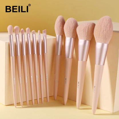 BEILI White Golden Makeup Brushes Set Professional Goat Hair Foundation Contour Bronzer Blush Kakubi Beauty brochas maquillaje