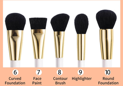 BEILI White Golden Makeup Brushes Set Professional Goat Hair Foundation Contour Bronzer Blush Kakubi Beauty brochas maquillaje