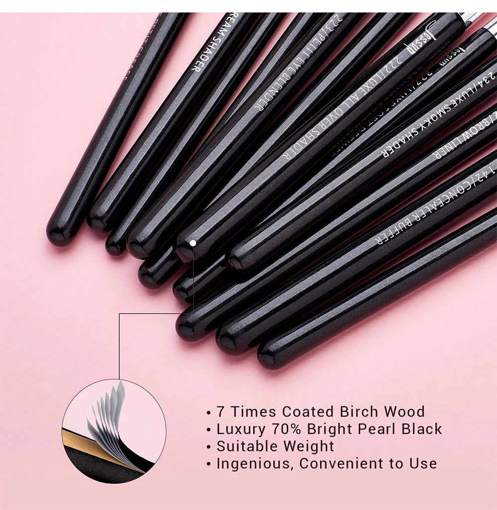 Jessup Eye Makeup Brushes Set 15pcs Precise Eyeshadow Brush Eyebrow EyeLiner Blending Concealer Natural Synthetic Black T177