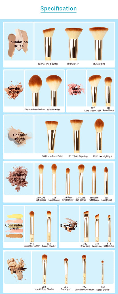 Jessup Professional Makeup Brushes Set Foundation Powder Eyeshadow Liner Blending Brush Make Up Tools Kit Bamboo Synthetic Hair