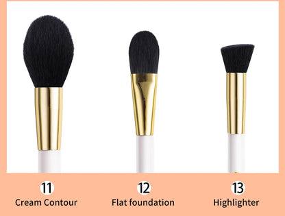 BEILI White Golden Makeup Brushes Set Professional Goat Hair Foundation Contour Bronzer Blush Kakubi Beauty brochas maquillaje