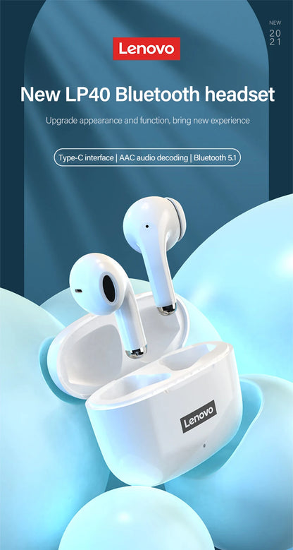 Original Lenovo Thinkplus LivePods LP40pro TWS Semi-in-ear Ergonomic 5.1 Bluetooth Earphone Wireless Stereo Music Calls Headset
