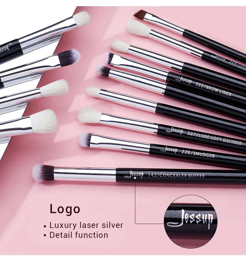 Jessup Eye Makeup Brushes Set 15pcs Precise Eyeshadow Brush Eyebrow EyeLiner Blending Concealer Natural Synthetic Black T177