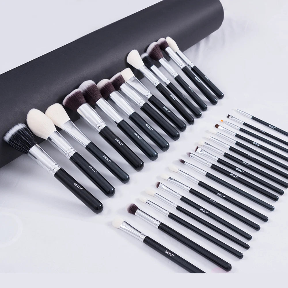 BEILI White Golden Makeup Brushes Set Professional Goat Hair Foundation Contour Bronzer Blush Kakubi Beauty brochas maquillaje