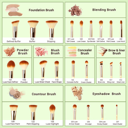 Jessup Professional Makeup Brushes Set Foundation Powder Eyeshadow Liner Blending Brush Make Up Tools Kit Bamboo Synthetic Hair