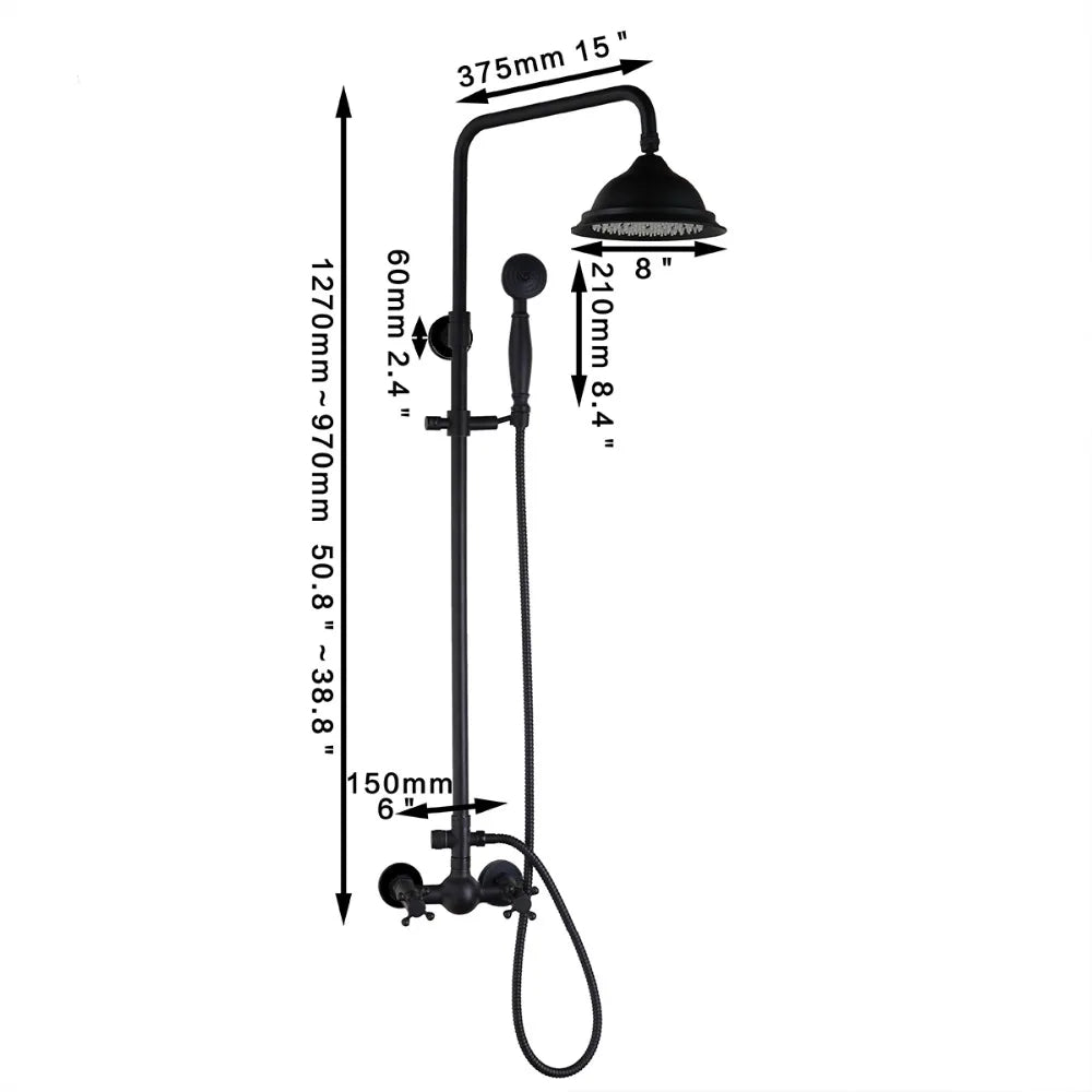 New Arrival Bathroom Black Shower Set doccia Wall Mounted 8" Rainfall Shower Mixer Tap Faucet with 3-functions Mixer Valve sets
