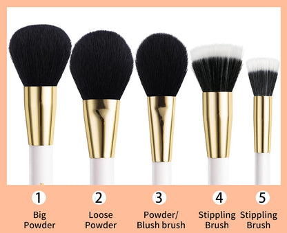 BEILI White Golden Makeup Brushes Set Professional Goat Hair Foundation Contour Bronzer Blush Kakubi Beauty brochas maquillaje