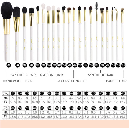 BEILI White Golden Makeup Brushes Set Professional Goat Hair Foundation Contour Bronzer Blush Kakubi Beauty brochas maquillaje