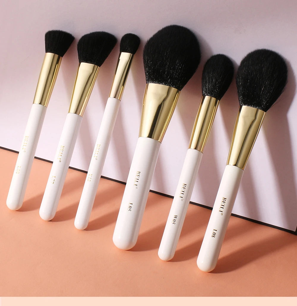 BEILI White Golden Makeup Brushes Set Professional Goat Hair Foundation Contour Bronzer Blush Kakubi Beauty brochas maquillaje