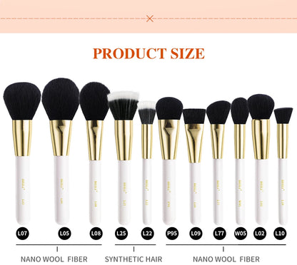 BEILI White Golden Makeup Brushes Set Professional Goat Hair Foundation Contour Bronzer Blush Kakubi Beauty brochas maquillaje