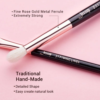 Jessup Makeup Brushes Set 15pcs Make up Brush Tools kit Eye Liner Shader natural-synthetic hair Rose Gold/Black T157
