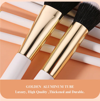 BEILI White Golden Makeup Brushes Set Professional Goat Hair Foundation Contour Bronzer Blush Kakubi Beauty brochas maquillaje