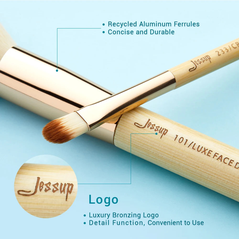 Jessup Professional Makeup Brushes Set Foundation Powder Eyeshadow Liner Blending Brush Make Up Tools Kit Bamboo Synthetic Hair