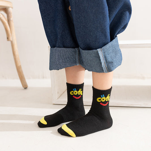 Children's Alphabet Cartoon Middle Tube Cotton Socks