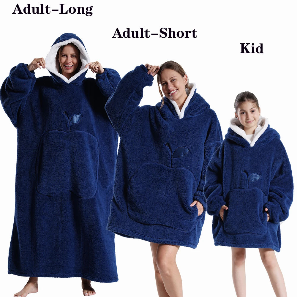 Men Women Oversized Blanket Hoodie - Extra Long Warm Soft Fleece Pullover with Long Flannel Sleeves