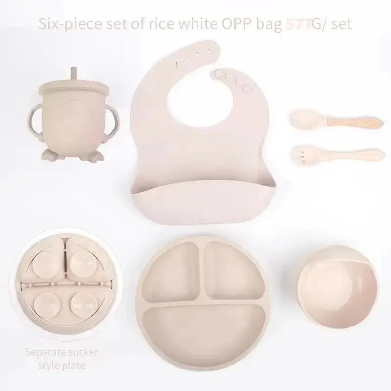 6 PCS Baby Tableware Set Christmas Gifts Sailicone Set Childrens Meal Training Set Cutlery Feeding Bowl Party Gift