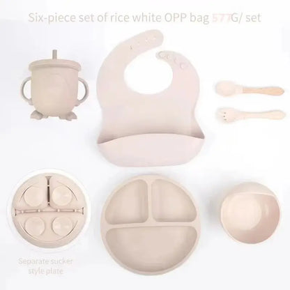 6 PCS Baby Tableware Set Christmas Gifts Sailicone Set Childrens Meal Training Set Cutlery Feeding Bowl Party Gift