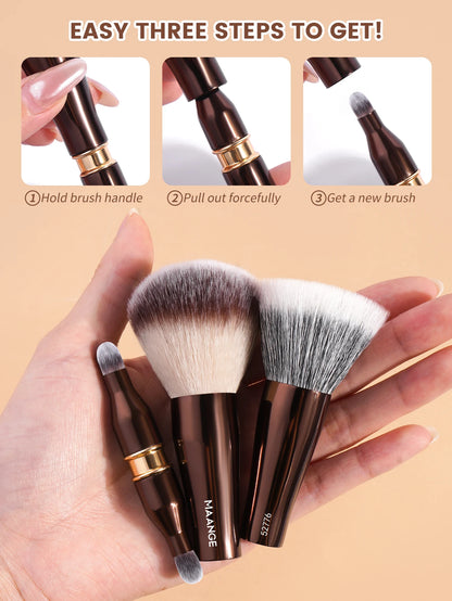 MAANGE 4 in 1 Assemble Makeup Brush Set Travel Makeup Brushes with Case Powder Brush, Foundation/Blush Brush, Eyeshadow Brush