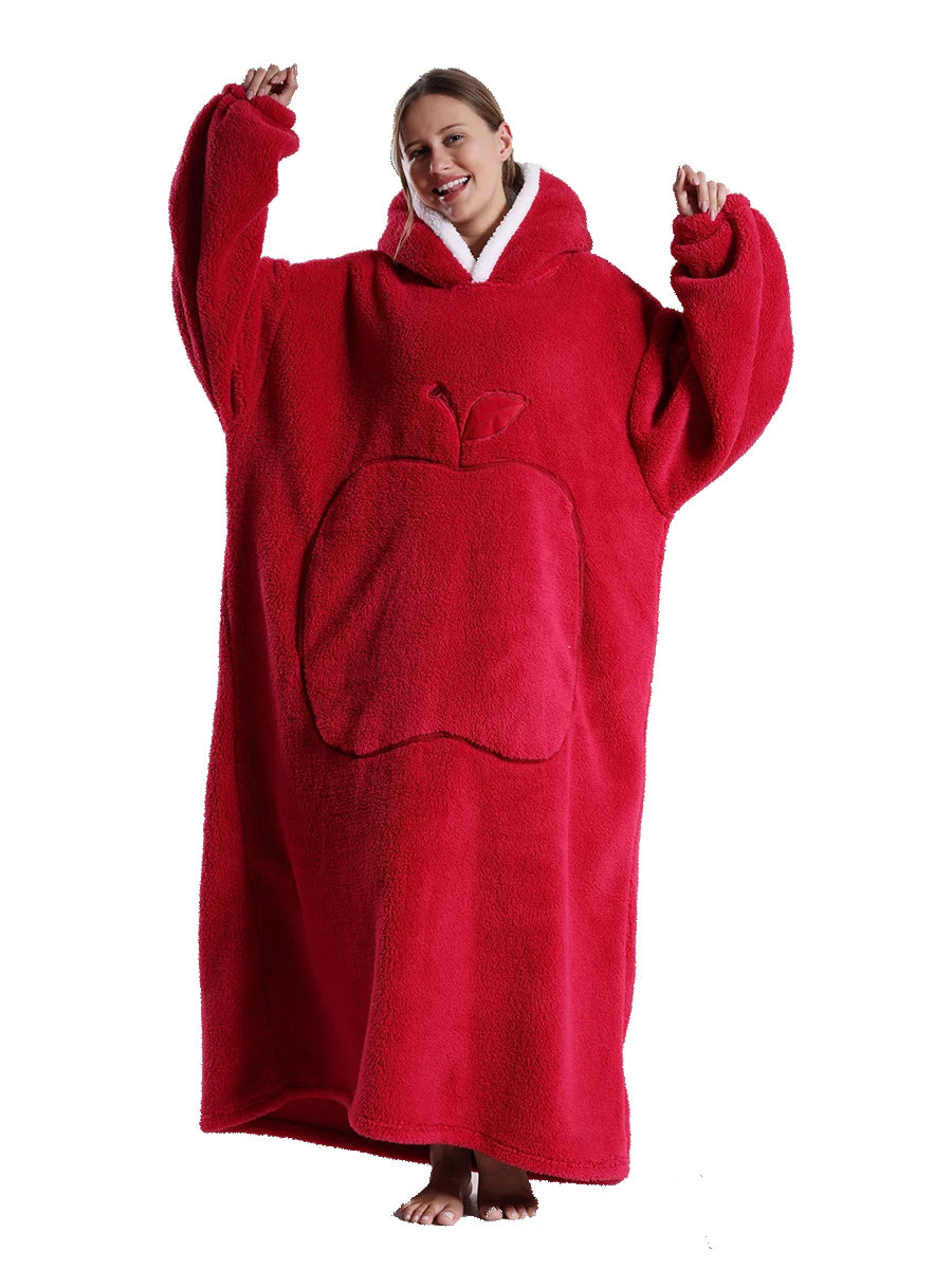 Adults Long Blanket with Sleeves Winter Hoodies Sweatshirt Plus Size Feminino Fleece Wearable Blanket Hoodie Oversized