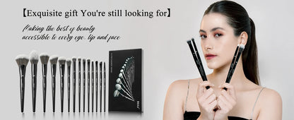 BEILI Black Makeup Brush Set 14 Pcs Vegan Pro Powder Foundation Eyeshadow Highlighter Concealer Blush Eyebrow Brushes Beauty Kit