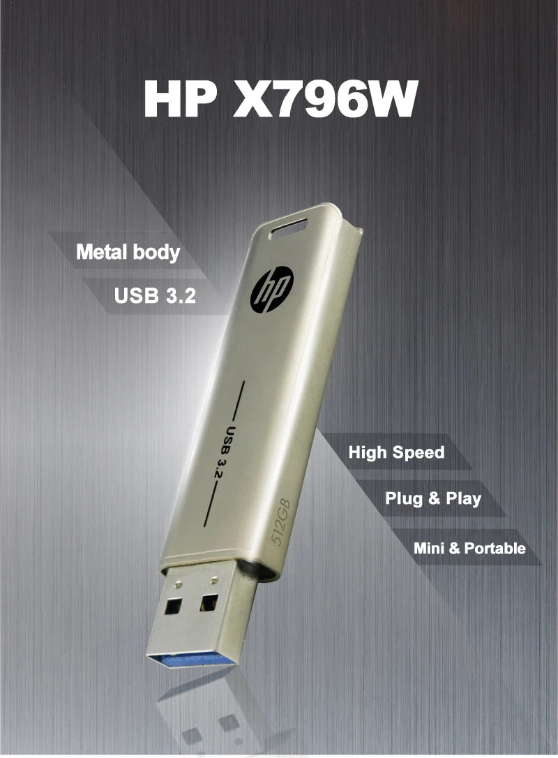 HP USB Flash Drive 3.2 32GB 64GB High Speed Sticks External Storage Metal Pen Drive Creative Personality Car Music