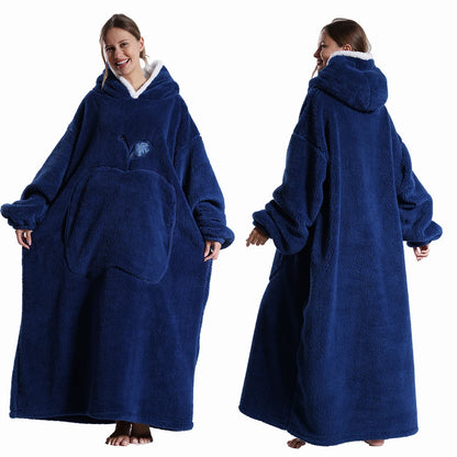 Winter Hooded Sweater Blanket Women Oversized Fleece Blanket With Sleeves Large Pocket Warm Thick Hoodie Robe Couple