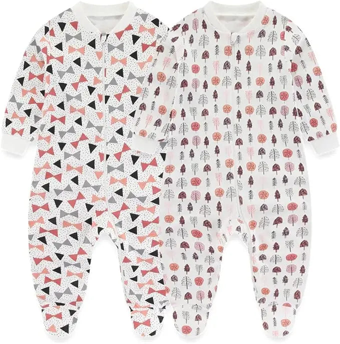 Kiddiezoom 0-12Months Cartoon 1/2 Pieces Long Sleeve Zipper Baby Boys Girl Romper 100%Cotton Soft newborn Jumpsuits
