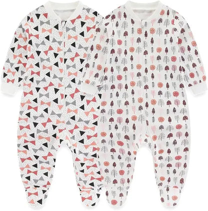 Kiddiezoom 0-12Months Cartoon 1/2 Pieces Long Sleeve Zipper Baby Boys Girl Romper 100%Cotton Soft newborn Jumpsuits