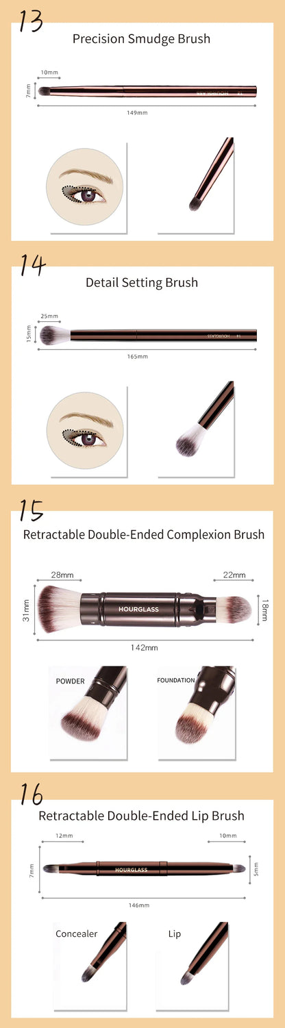 Hourglass Makeup Brush Set & Kit Include Powder Foundation Concealer Lip Blusher Bronzer Eyeshadow Eyeliner Highlight Brush