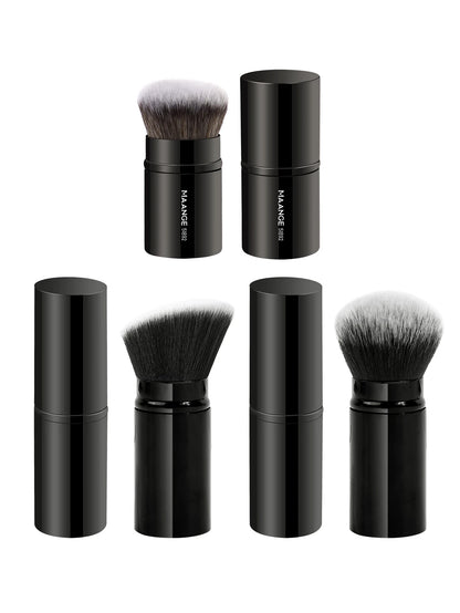MAANGE 3-Pack Multifunctional Face Makeup Brushes, Nylon Bristle Wand, Unscented, Metal Handle, Portable Retractable Design