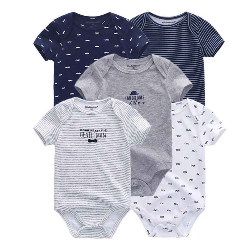 Kiddiezoom 5 Pcs Four Seasons Fashion Cartoon Short Sleeve Baby Boy Girl Bodysuits Soft 100%Cotton Newborn Onesies Clothes