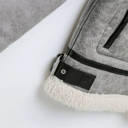 RARF 2024 men's new gray thick lapel fur one fleece double-sided jacket Warm men's motorcycle jacket top