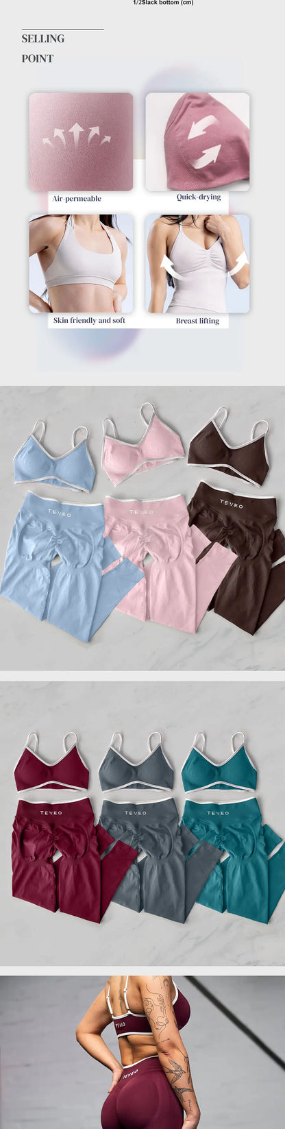 TEVEO 2 Pieces Gym Set Woman leggings  Workout Clothes Bra set Seamless Scrunch legging Yoga Set