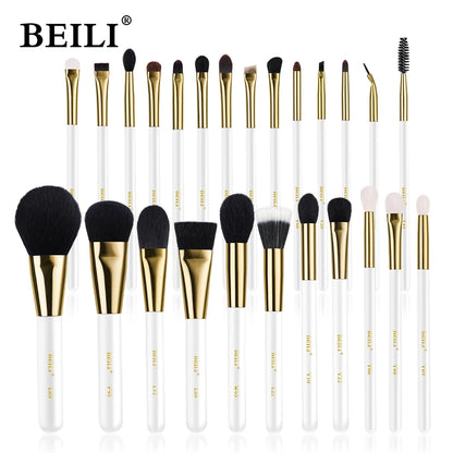 BEILI White Golden Makeup Brushes Set Professional Goat Hair Foundation Contour Bronzer Blush Kakubi Beauty brochas maquillaje