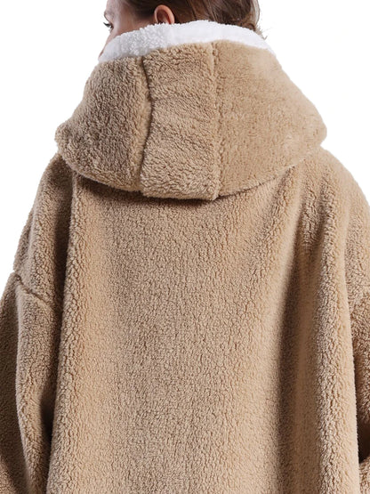 New Warm Wearable Blanket Winter Sweatshirt Oversized Flannel Sherpa Long Hoodie for Adults