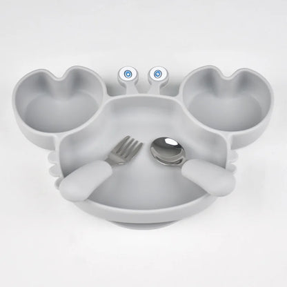 3Pcs/Set Baby Safe Silicone Dining Plate Food Feeding With Spoon Fork Cartoon Children Dishes Prevent Tipping Over And BPA Free