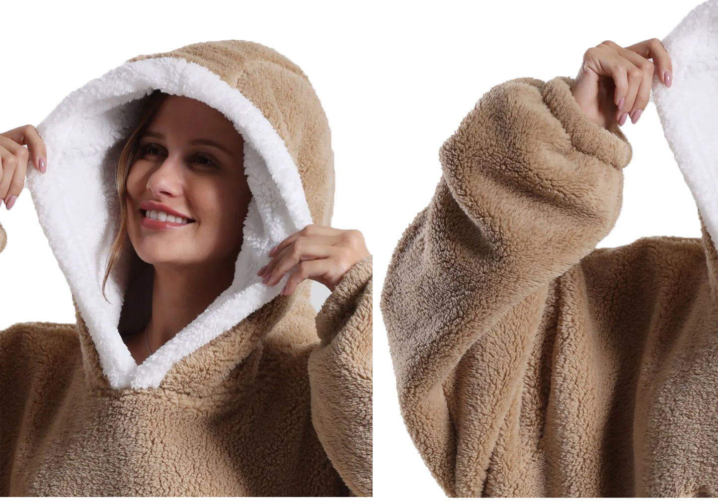 New Warm Wearable Blanket Winter Sweatshirt Oversized Flannel Sherpa Long Hoodie for Adults