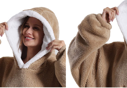 New Warm Wearable Blanket Winter Sweatshirt Oversized Flannel Sherpa Long Hoodie for Adults