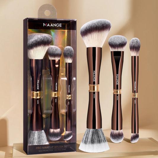 MAANGE 3pcs Dual-Head Multifunctional Makeup Brushes Sloping Foundation Concealer Brush Kabuki for Liquid Cream Blending Beauty