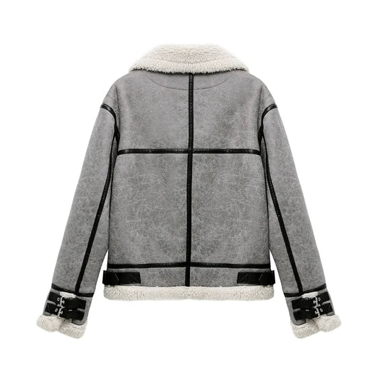 RARF 2024 men's new gray thick lapel fur one fleece double-sided jacket Warm men's motorcycle jacket top