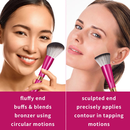MAANGE Dual-ended Makeup Brush Flat Top Foundation Brush Angled Brush for Contour Mineral Powder Blush