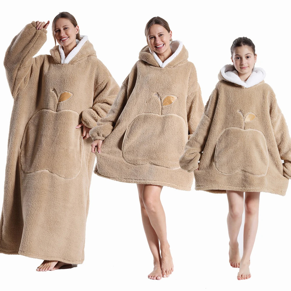 Men Women Oversized Blanket Hoodie - Extra Long Warm Soft Fleece Pullover with Long Flannel Sleeves